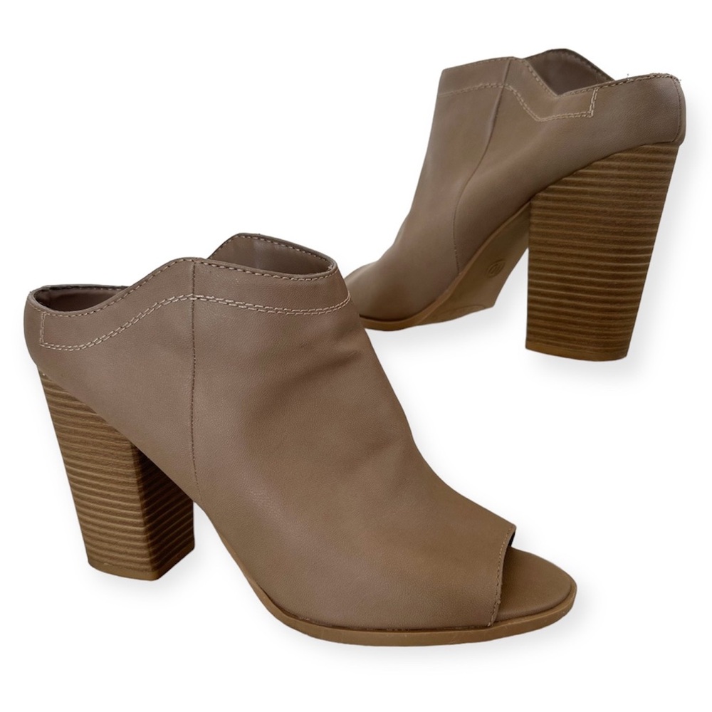 Dolce Vita Noa Boho Chic Chunky Block Heel Peep Toe Mule Booties Taupe Size 10